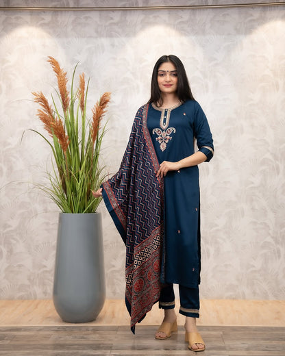 Elegant Navy Blue Embroidered Kurta Set for Women