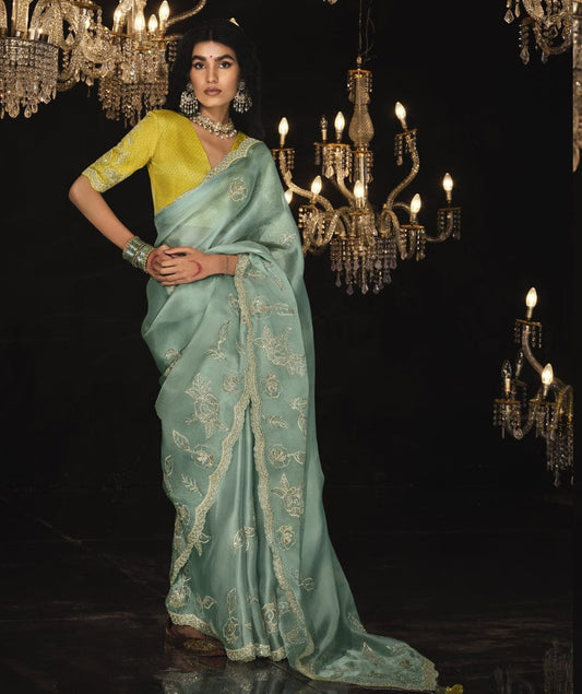 Elegant Organza Saree with Zari and Sequin Detailing