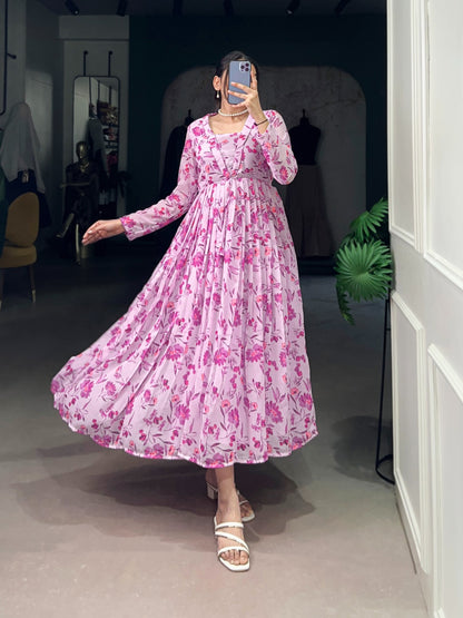 Elegant Pink Floral Anarkali Dress for Women