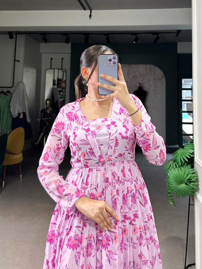 Elegant Pink Floral Anarkali Dress for Women