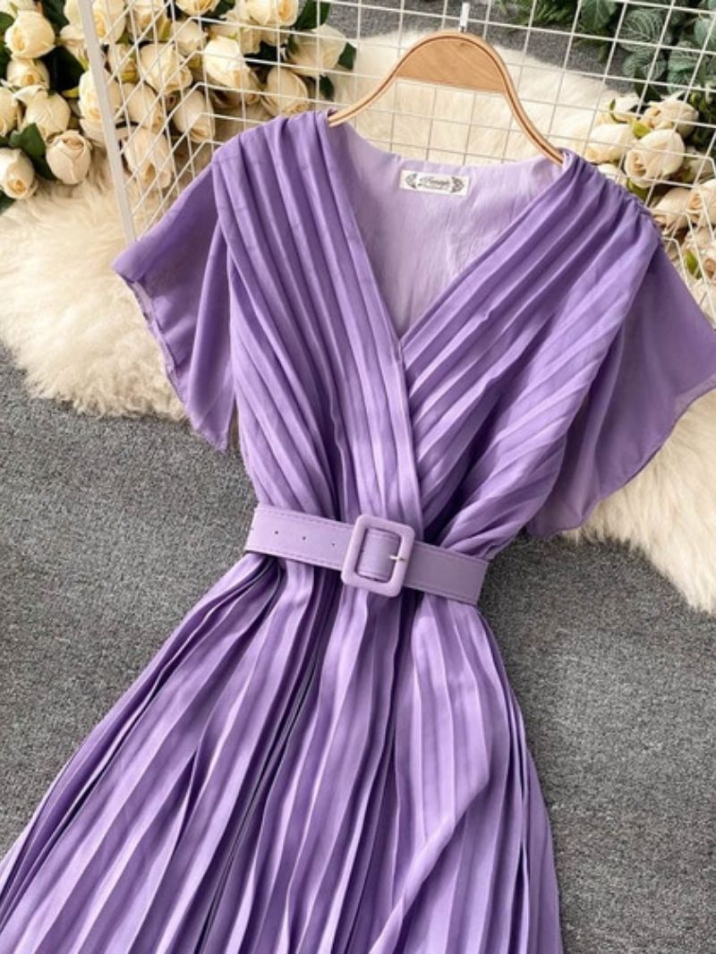 Elegant Pleated Maxi Dress with Belt for Women  Party Wear