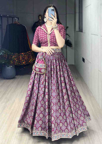 Elegant Silk Print Lehenga Set with Potli for Occasions