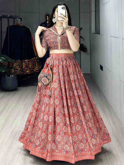 Elegant Silk Print Lehenga Set with Potli for Occasions