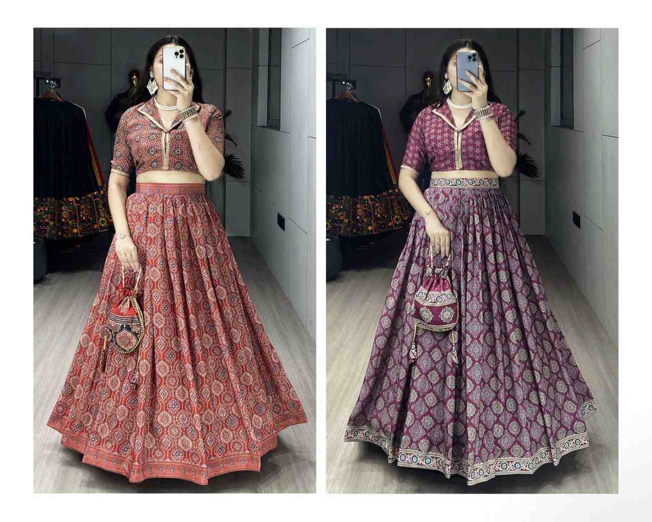 Elegant Silk Print Lehenga Set with Potli for Occasions