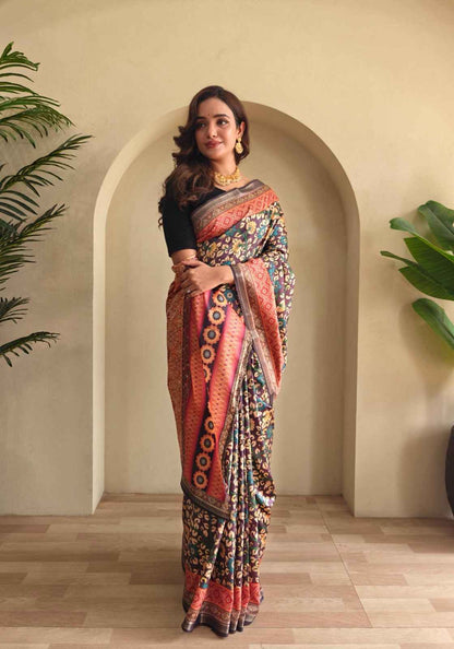 Elegant Soft Silk Saree with Kalamkari Fusion Print