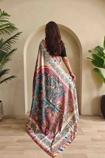 Elegant Soft Silk Saree with Kalamkari Fusion Print
