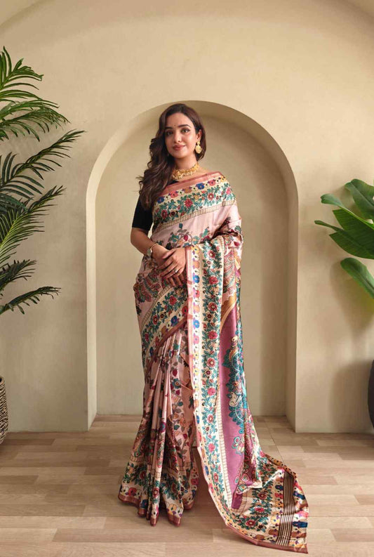 Elegant Soft Silk Saree with Kalamkari Fusion Print