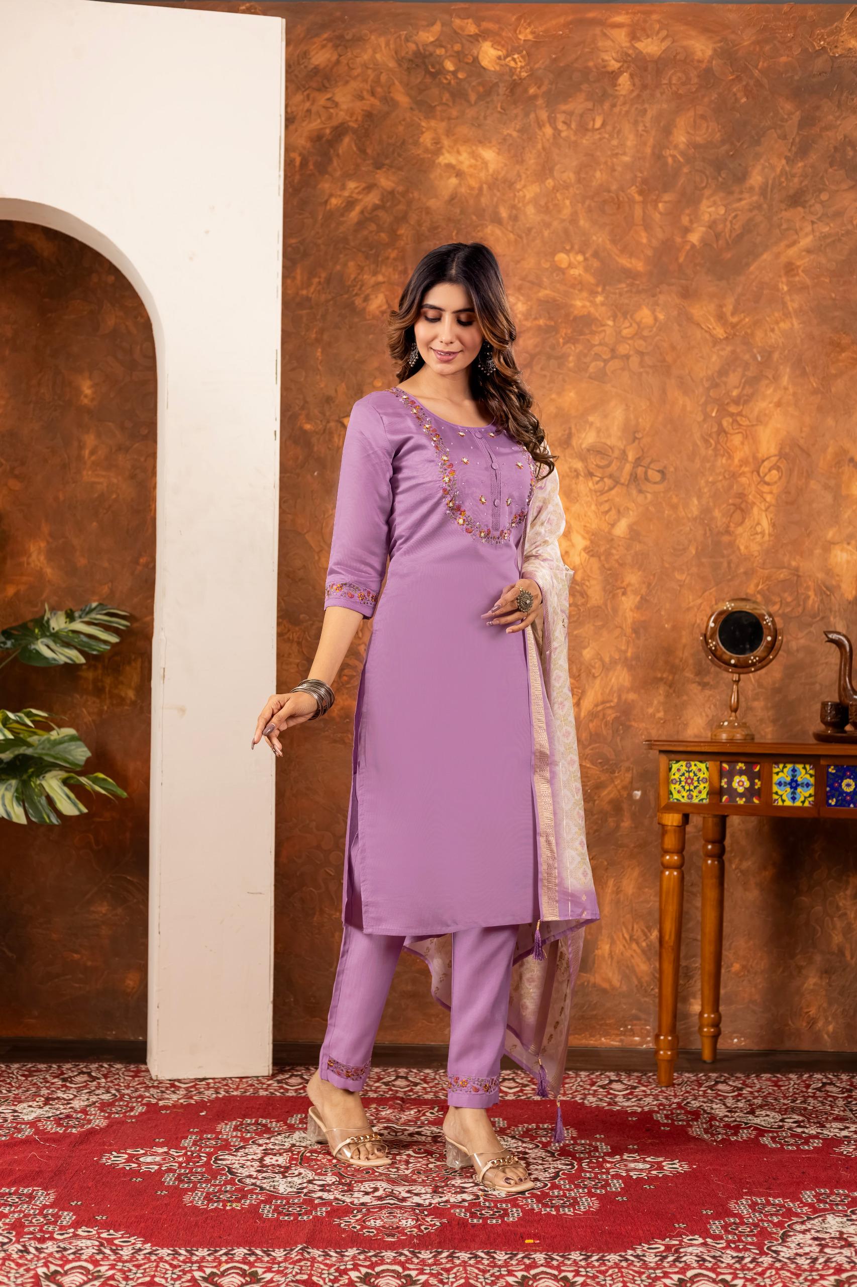Elegant Straight Kurti Pant Dupatta Set for Office Wear