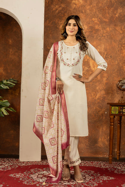 Elegant Straight Kurti Pant Dupatta Set for Office Wear