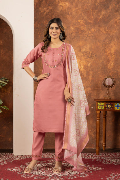 Elegant Straight Kurti Pant Dupatta Set for Office Wear