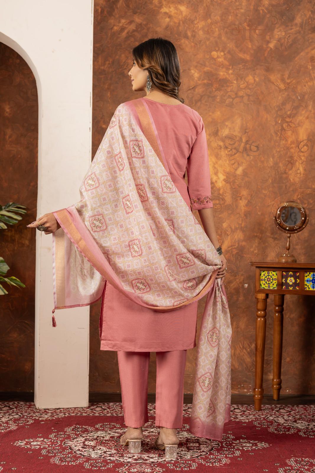 Elegant Straight Kurti Pant Dupatta Set for Office Wear