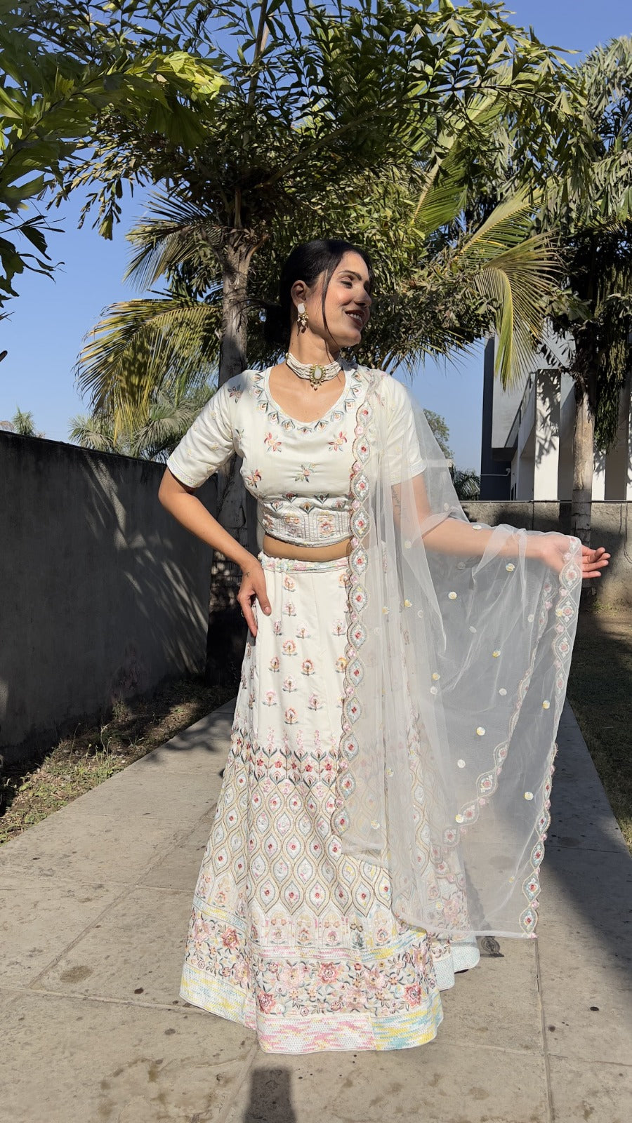 Elegant White Embroidered Lehenga Set for Day Weddings