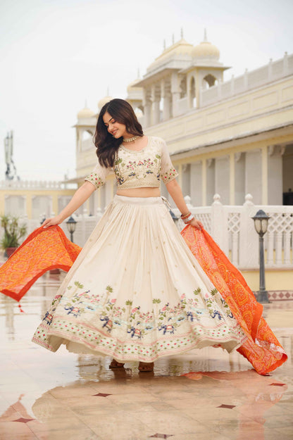 Elegant White Lehenga Choli Dupatta Set for Women