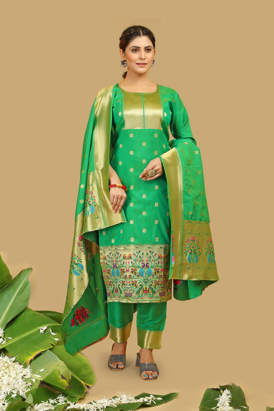 Elegant Banarasi Silk Suit with Embroidered Detailing