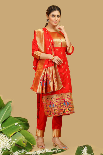 Elegant Banarasi Silk Suit with Embroidered Detailing