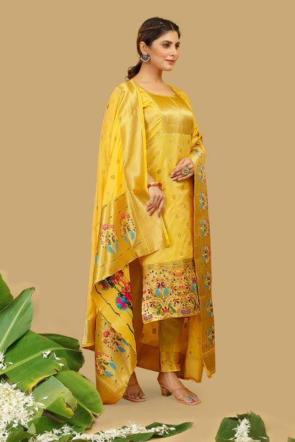 Elegant Banarasi Silk Suit with Embroidered Detailing