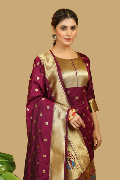 Elegant Banarasi Silk Suit with Embroidered Detailing