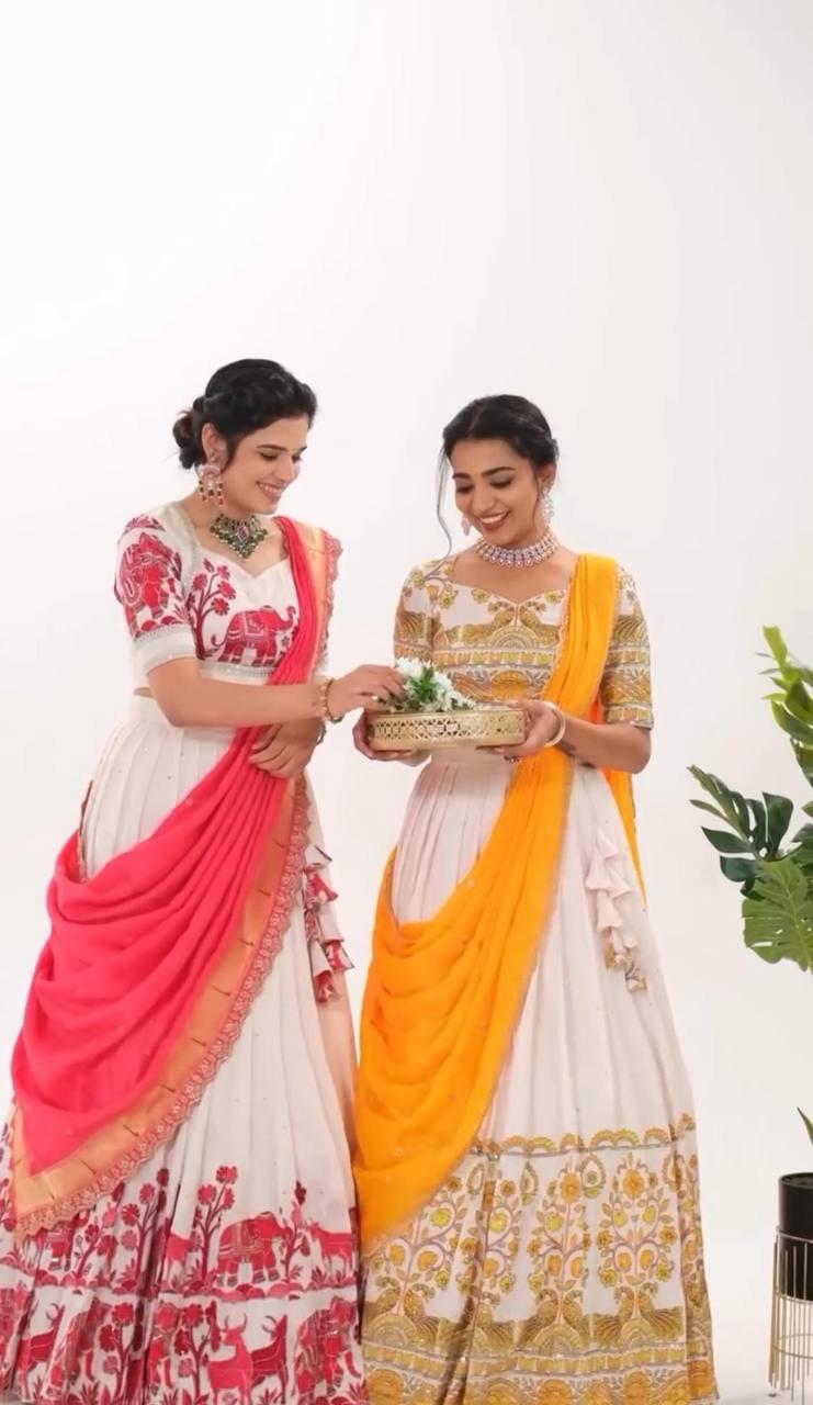 Elephant Embroidered Lehenga with Contrast Dupatta