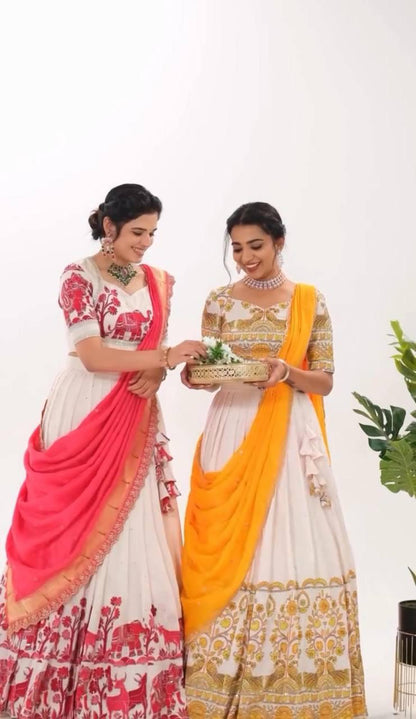 Elephant Embroidered Lehenga with Contrast Dupatta