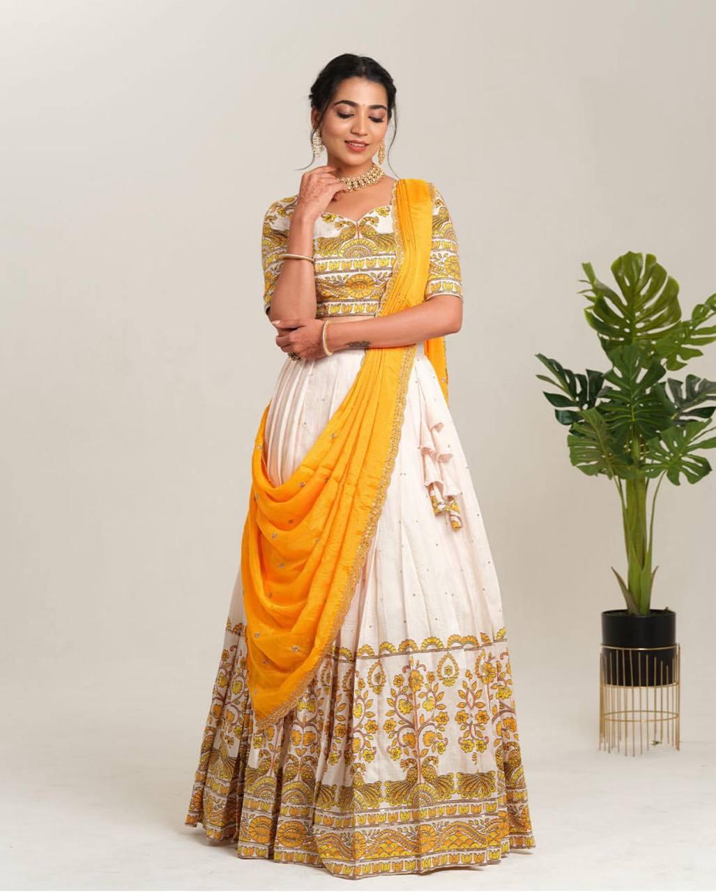 Elephant Embroidered Lehenga with Contrast Dupatta