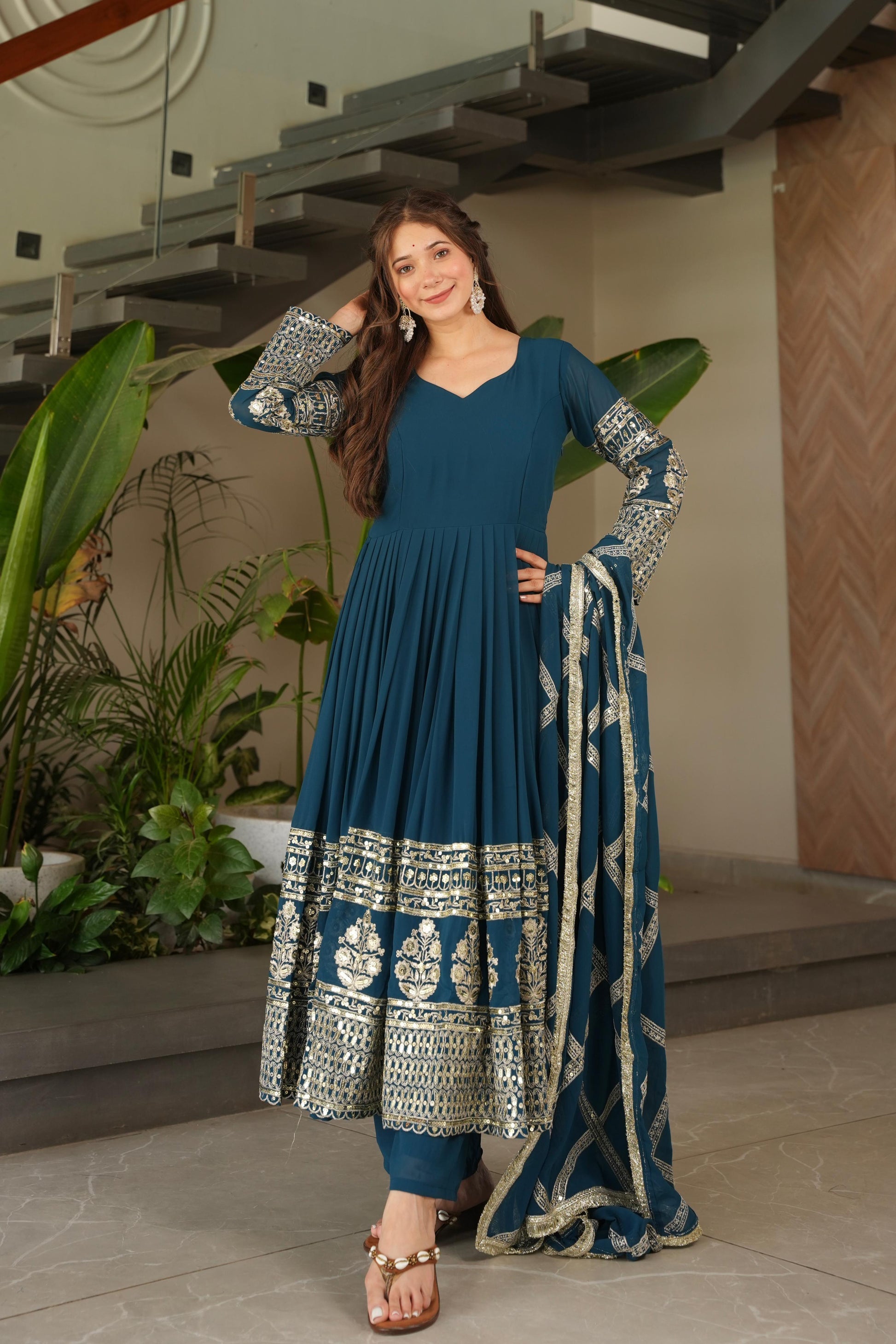 Embroidered Anarkali Gown Set for Women, Girls  Occasion Wear