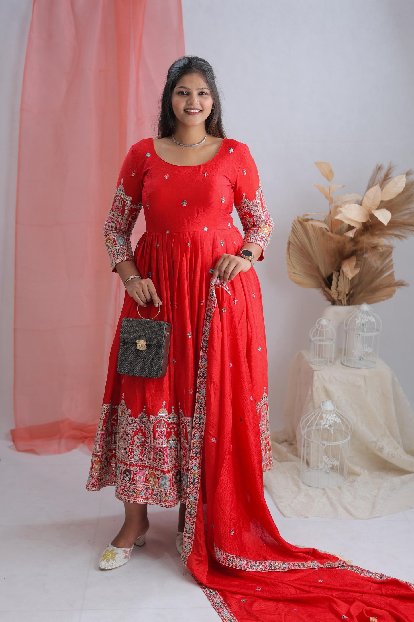 Embroidered Anarkali Gown Set with Dupatta for Festive Wear