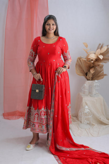 Embroidered Anarkali Gown Set with Dupatta for Festive Wear