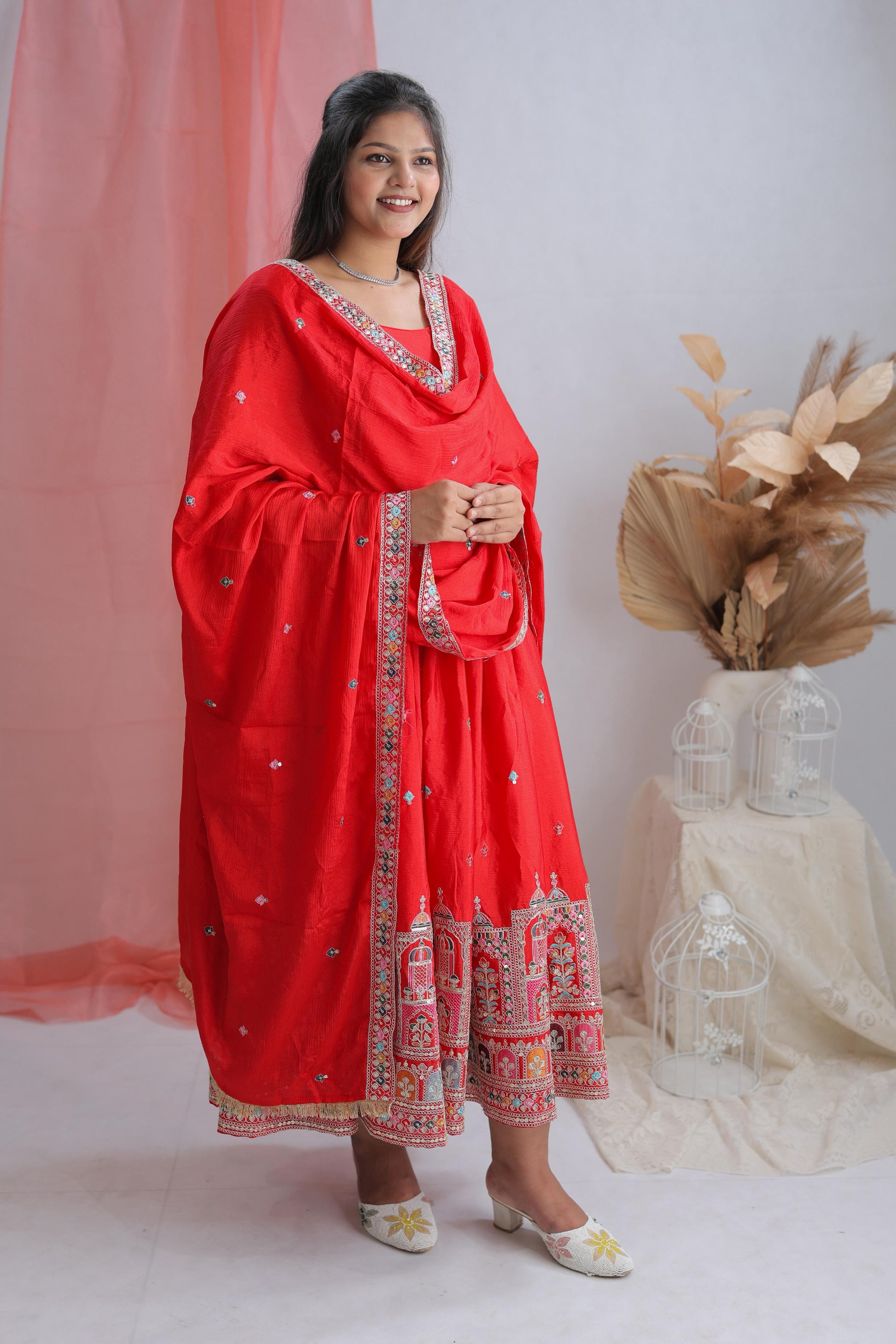Embroidered Anarkali Gown Set with Dupatta for Festive Wear