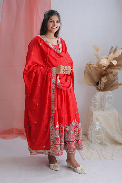 Embroidered Anarkali Gown Set with Dupatta for Festive Wear