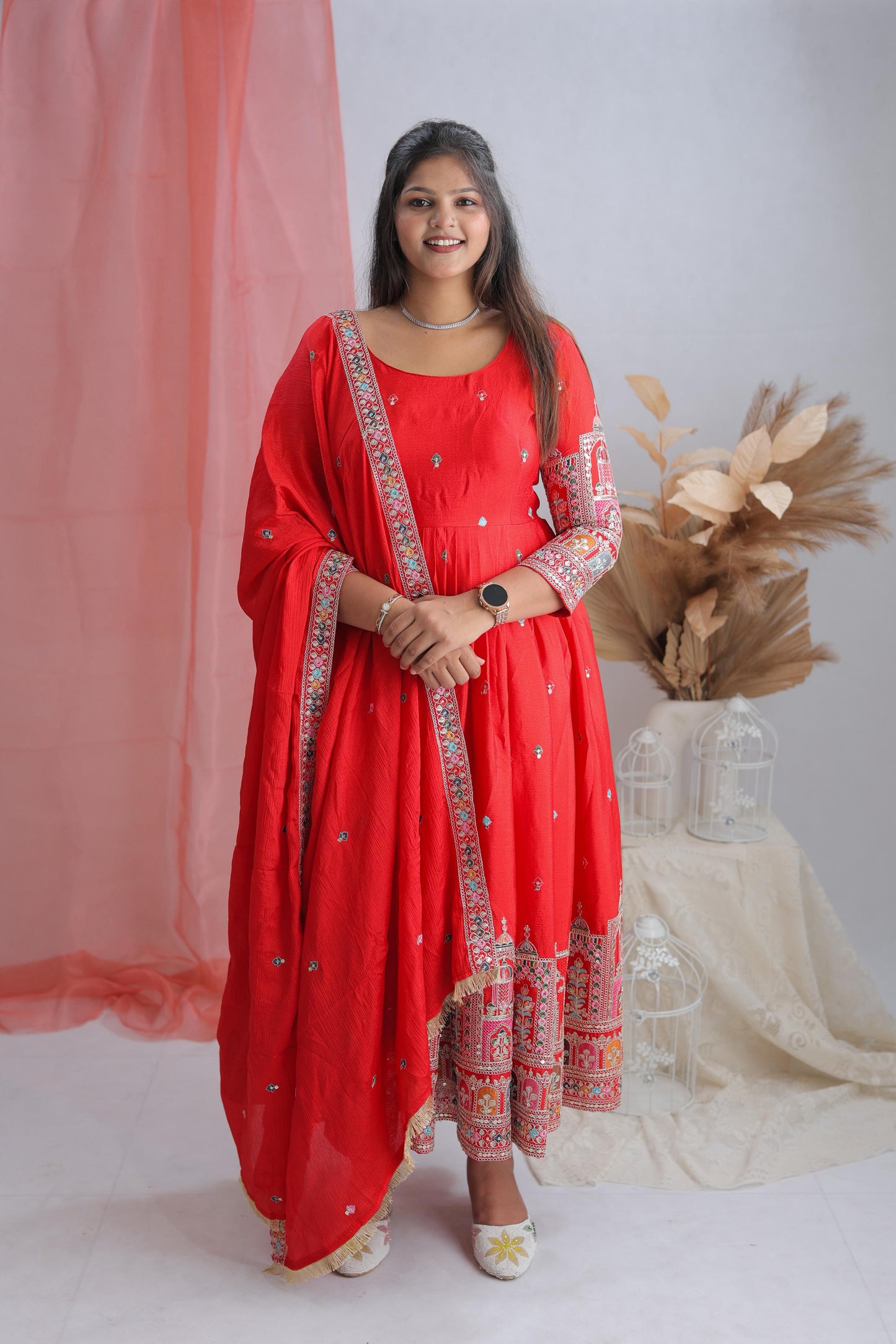 Embroidered Anarkali Gown Set with Dupatta for Festive Wear