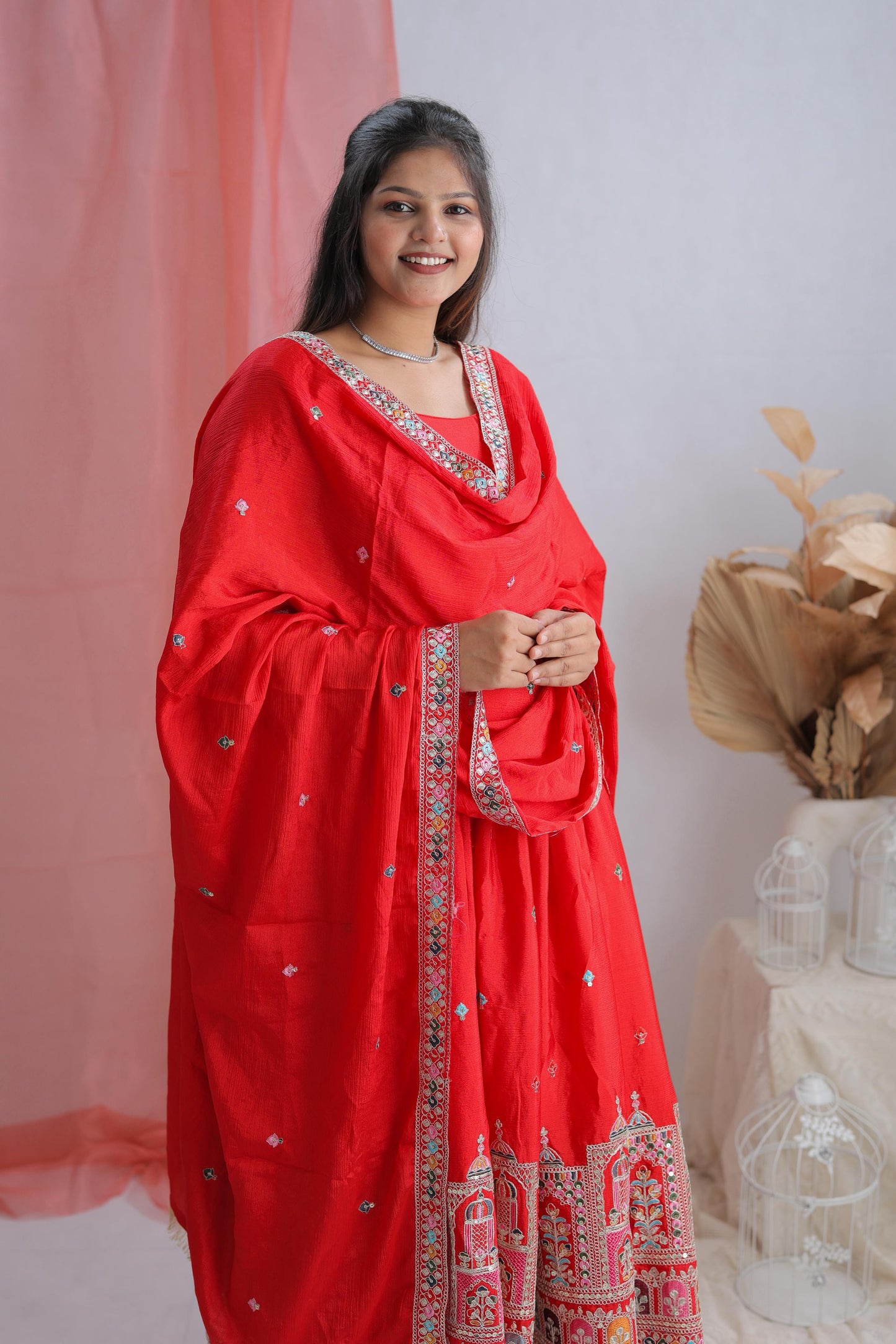 Embroidered Anarkali Gown Set with Dupatta for Festive Wear