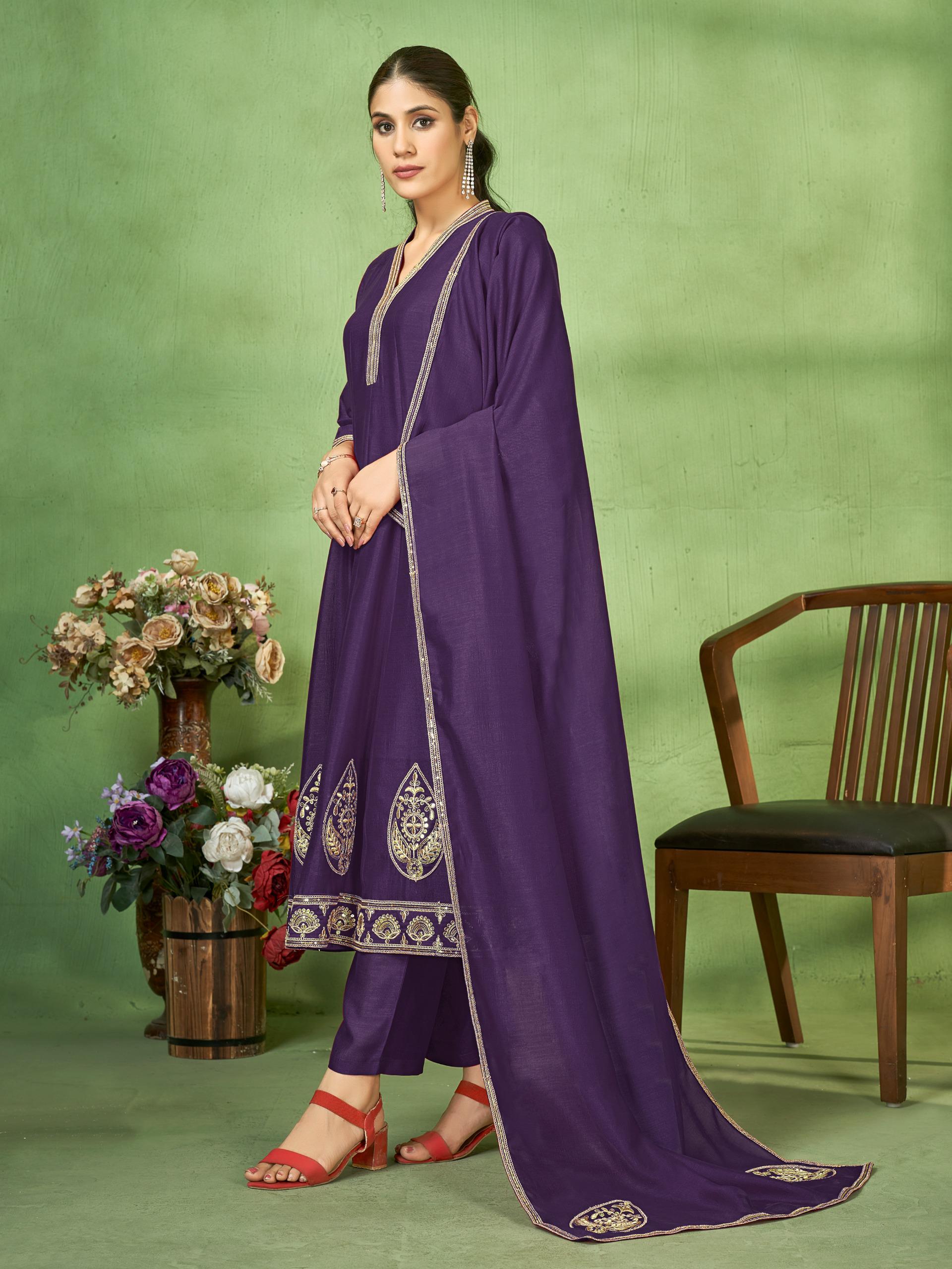 Embroidered Anarkali Suit Set with Dupatta and Bottom