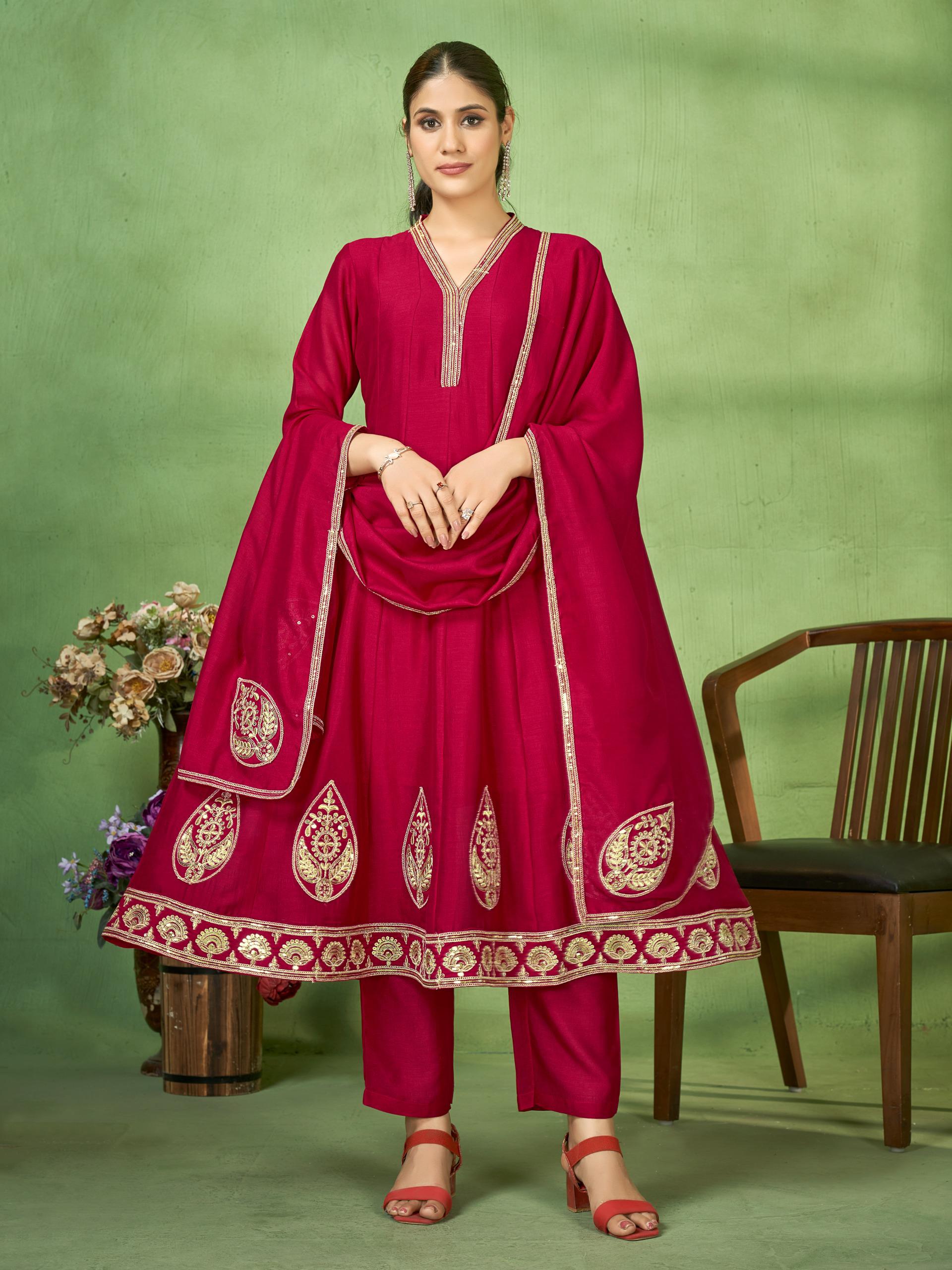 Embroidered Anarkali Suit Set with Dupatta and Bottom