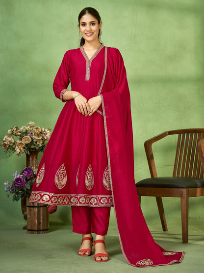Embroidered Anarkali Suit Set with Dupatta and Bottom