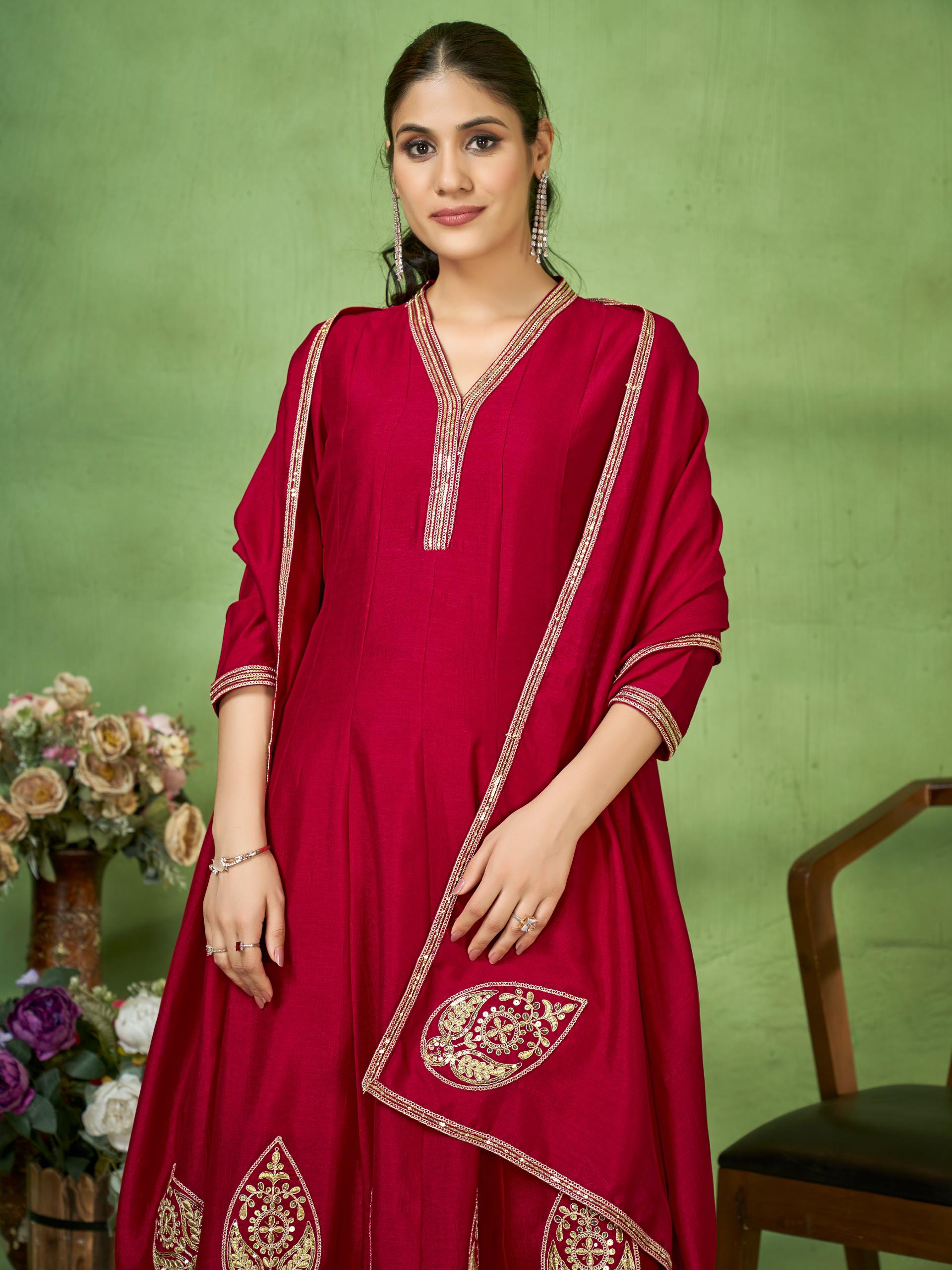 Embroidered Anarkali Suit Set with Dupatta and Bottom