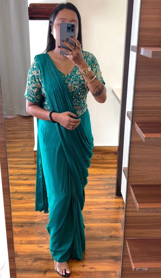 Embroidered Blouse Saree Set for Festive Occasions 