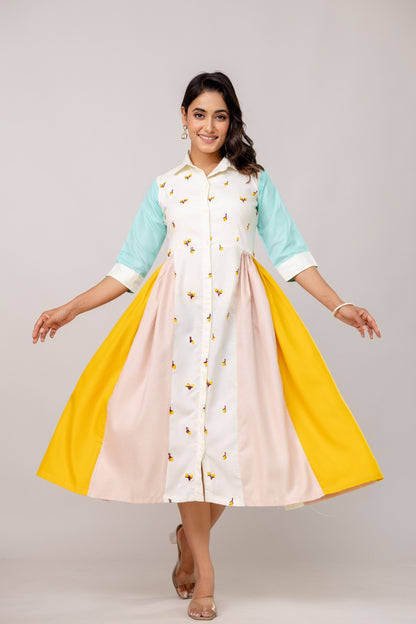 Embroidered Cotton Flared Kurti with Elegant Detailing