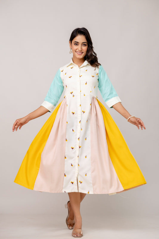 Embroidered Cotton Flared Kurti with Elegant Detailing