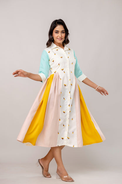 Embroidered Cotton Flared Kurti with Elegant Detailing