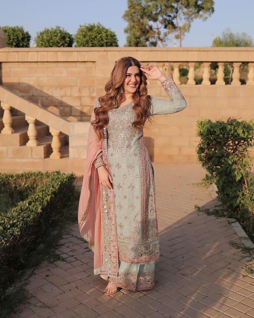 Embroidered Designer Sharara Suit with Dupatta Set