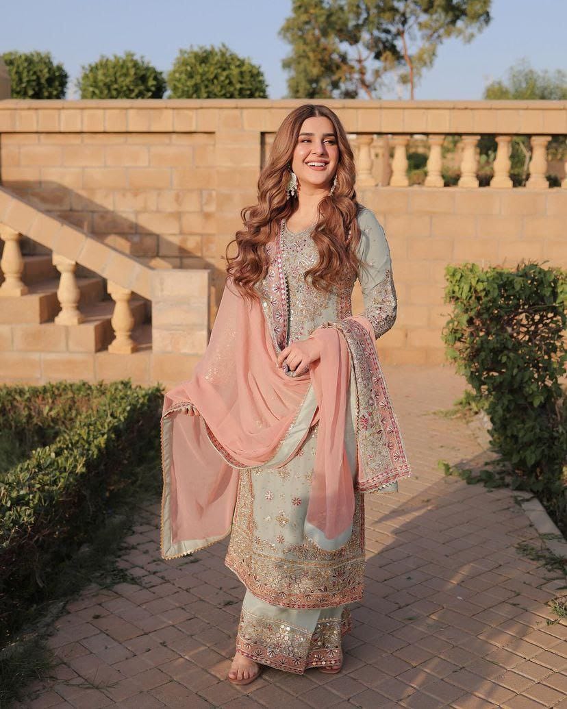 Embroidered Designer Sharara Suit with Dupatta Set