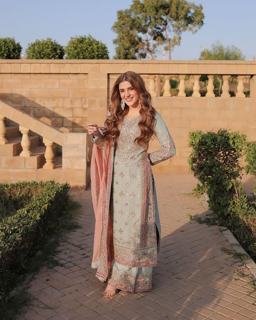 Embroidered Designer Sharara Suit with Dupatta Set