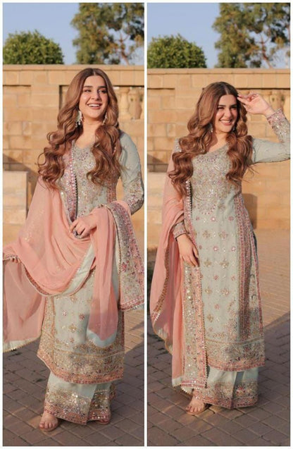 Embroidered Designer Sharara Suit with Dupatta Set