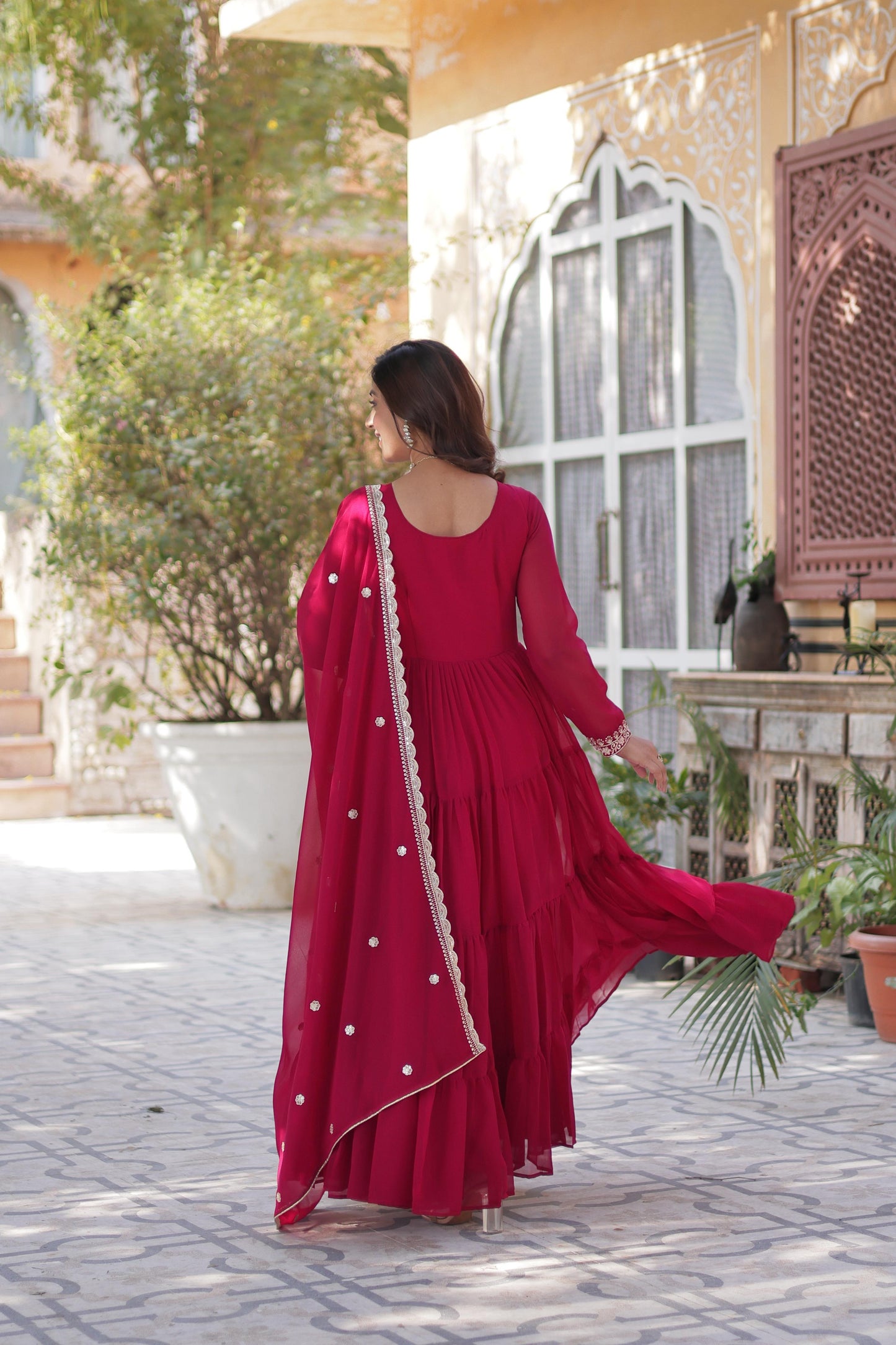 Embroidered Georgette Gown with Dupatta for Festive Wear