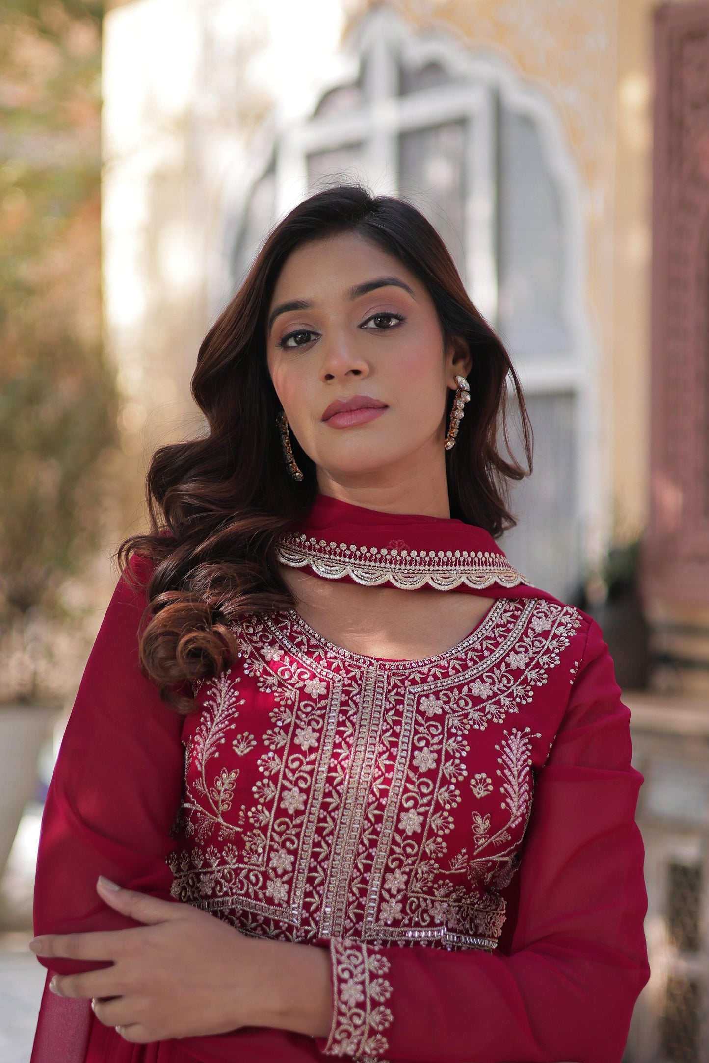 Embroidered Georgette Gown with Dupatta for Festive Wear