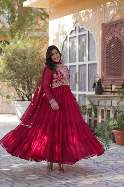 Embroidered Georgette Gown with Dupatta for Festive Wear