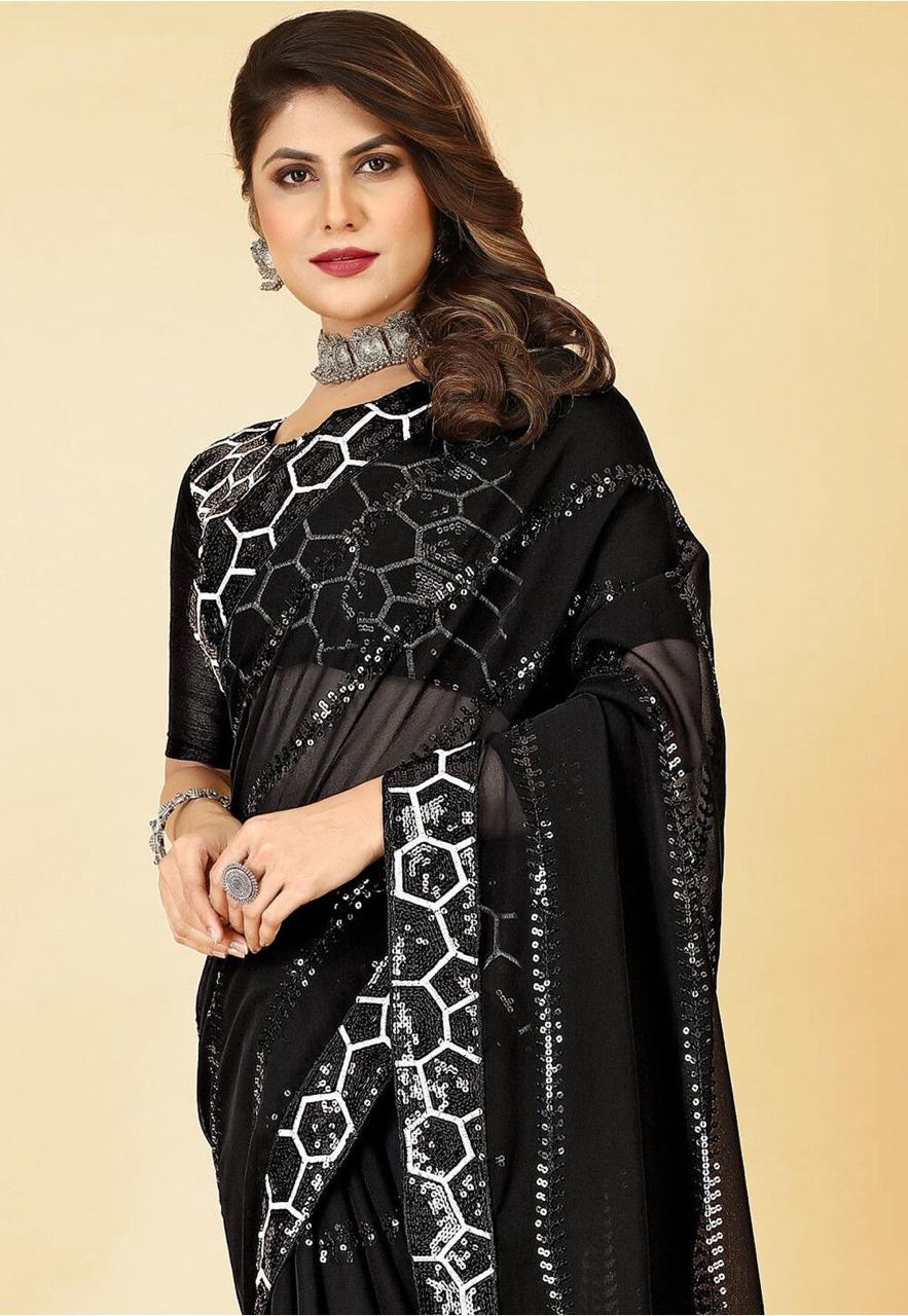 Embroidered Georgette Saree for Festive & Wedding Wear