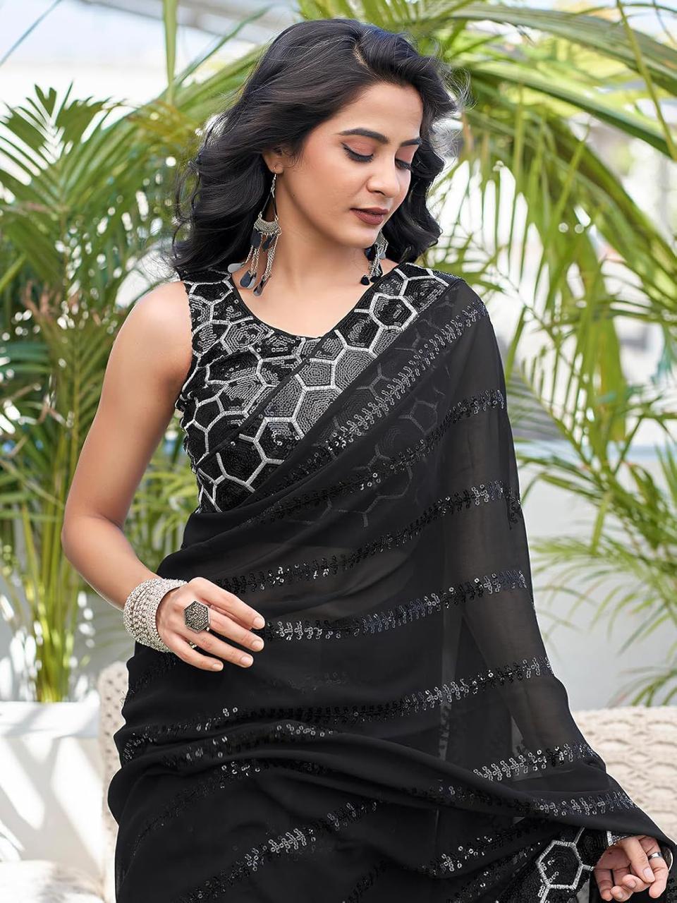Embroidered Georgette Saree for Festive & Wedding Wear