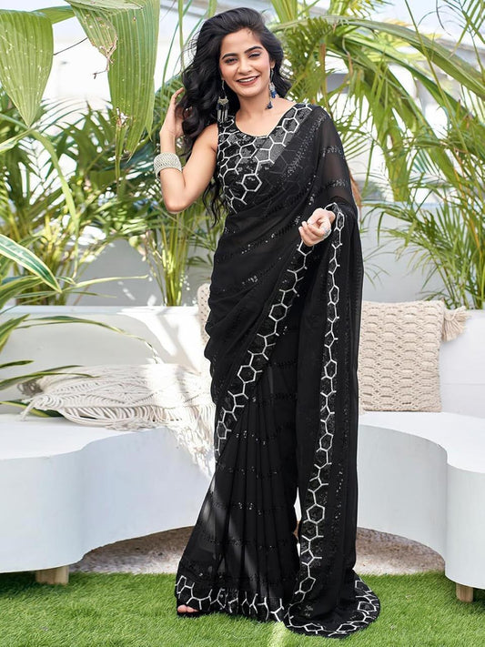 Embroidered Georgette Saree for Festive & Wedding Wear