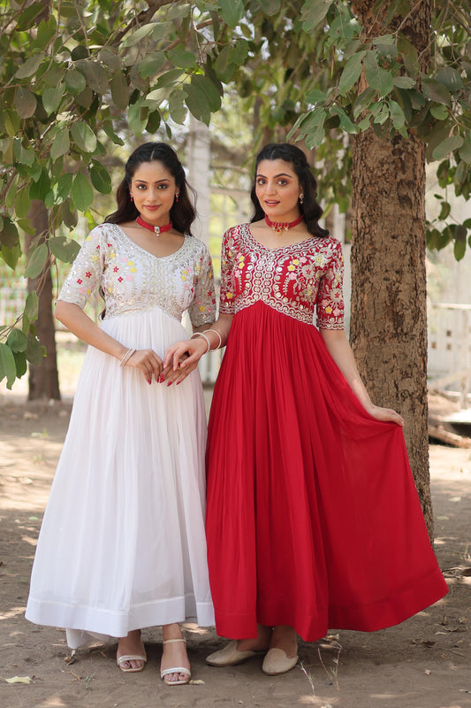 Embroidered Gown with Floral Work for Festive & Party Wear
